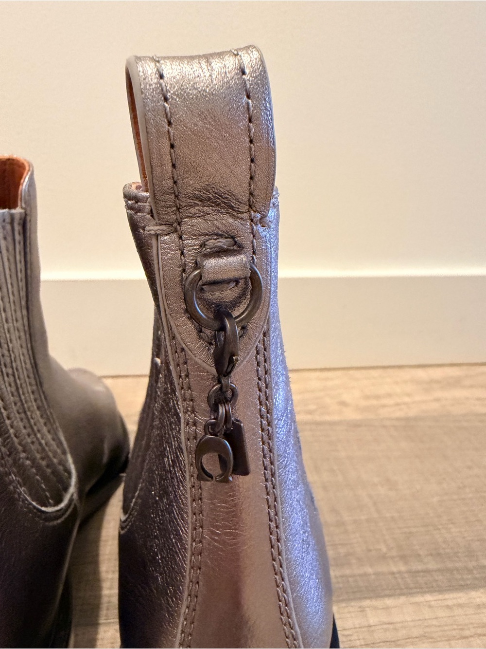 Coach Metallic Silver Pointed Chelsea Ankle Boots - Picture 3 of 7